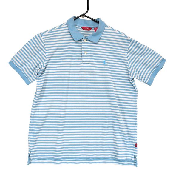 Izod Men's M Light Blue Striped Cotton Polo Shirt, Logo, Golf Preppy Classic Y2K - Picture 1 of 6